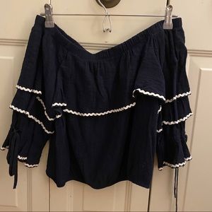 Navy frill off shoulder top